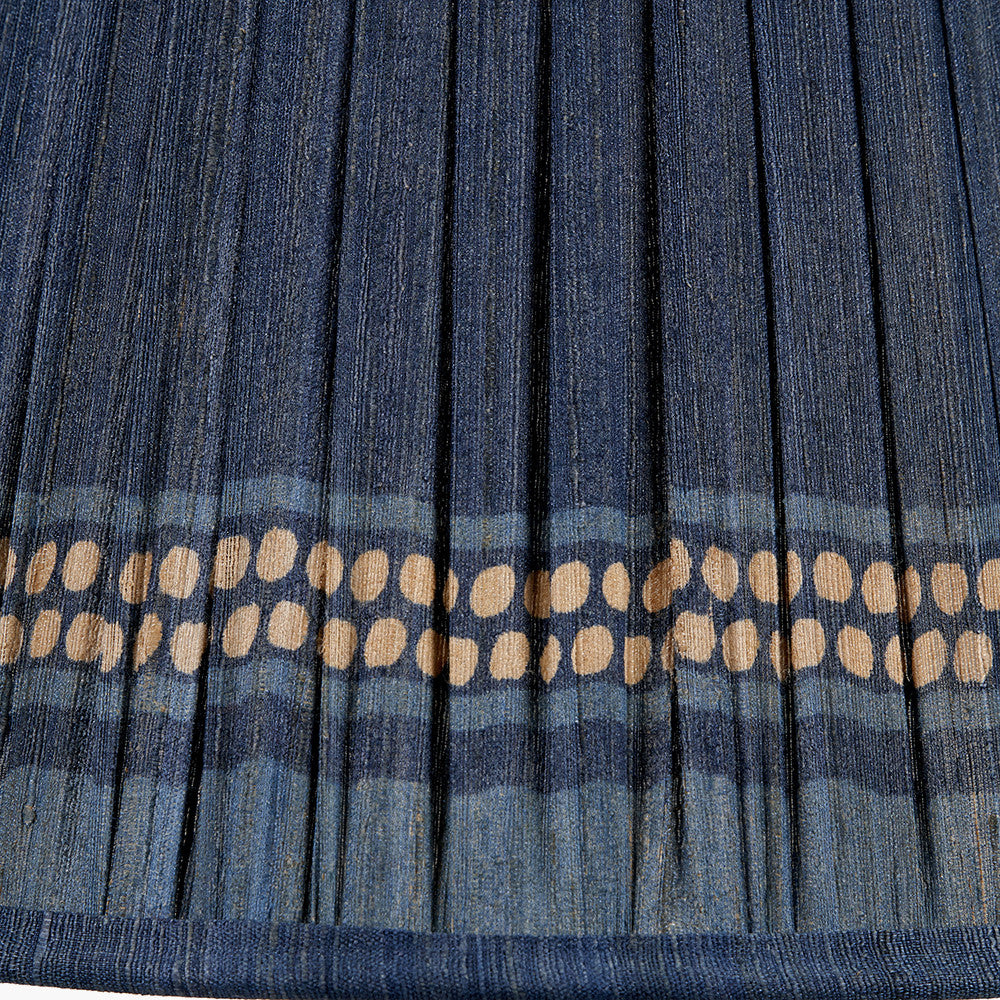Samaira 30cm Denim Silk Border Print Mushroom Pleat Tapered Lampshade