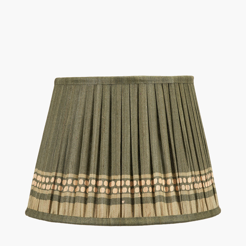 Samaira 30cm Olive Silk Border Print Mushroom Pleat Tapered Lampshade
