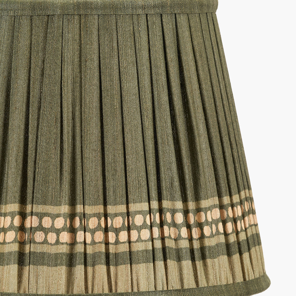 Samaira 30cm Olive Silk Border Print Mushroom Pleat Tapered Lampshade