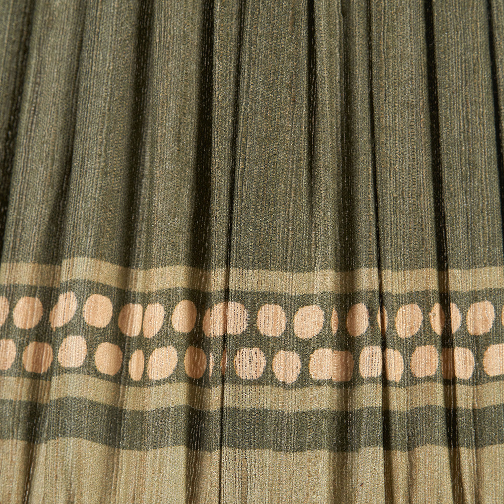Samaira 30cm Olive Silk Border Print Mushroom Pleat Tapered Lampshade