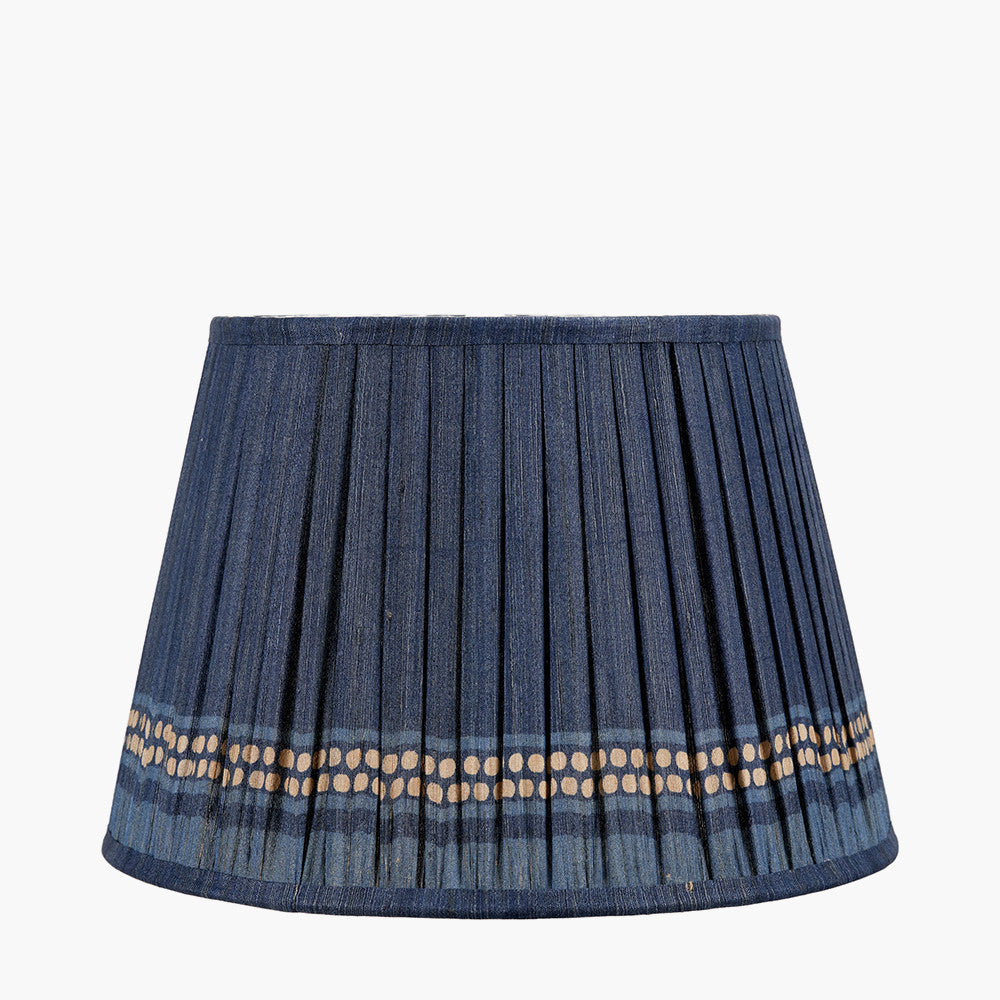 Samaira 35cm Denim Silk Border Print Mushroom Pleat Tapered Lampshade