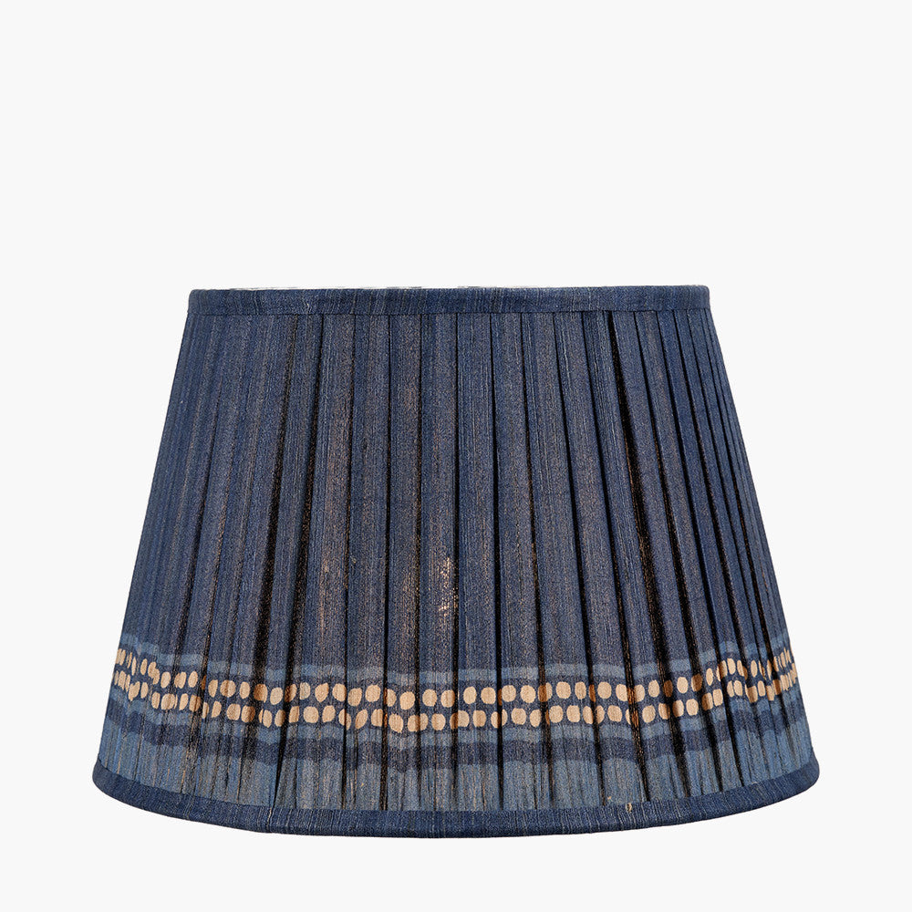 Samaira 35cm Denim Silk Border Print Mushroom Pleat Tapered Lampshade