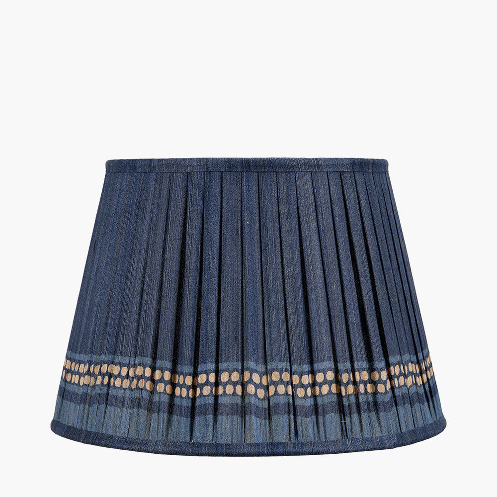 Samaira 35cm Denim Silk Border Print Mushroom Pleat Tapered Lampshade