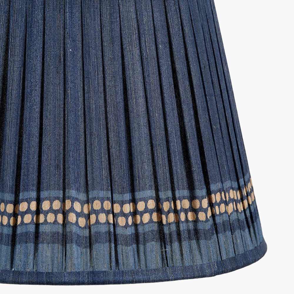 Samaira 35cm Denim Silk Border Print Mushroom Pleat Tapered Lampshade