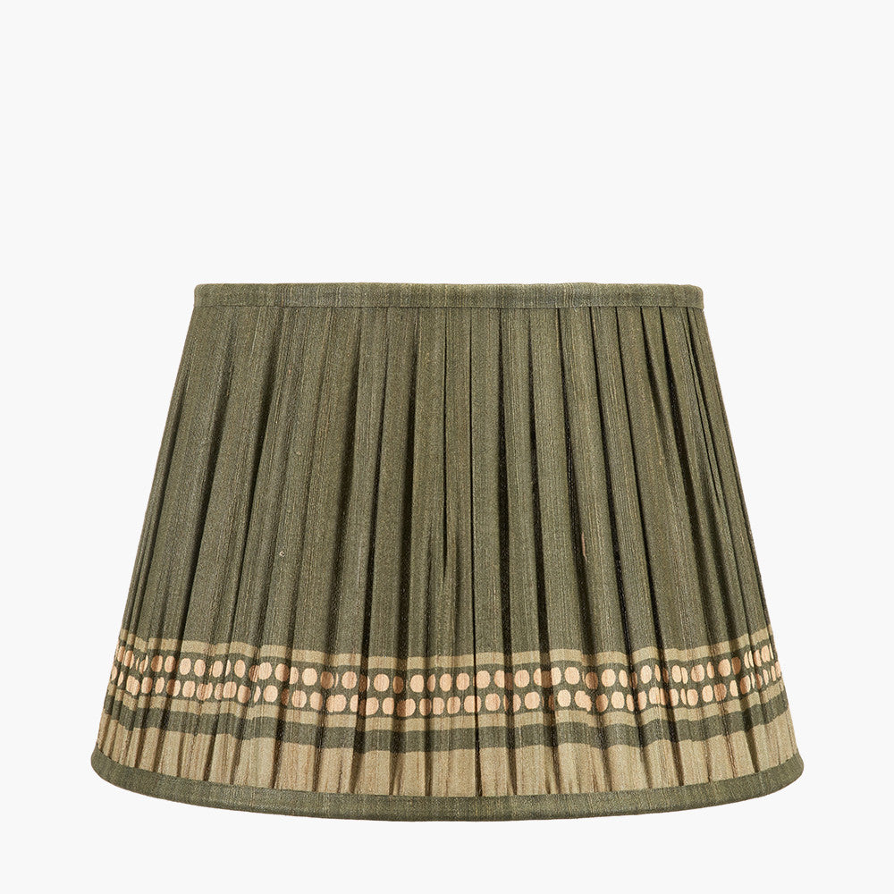 Samaira 35cm Olive Silk Border Print Mushroom Pleat Tapered Lampshade