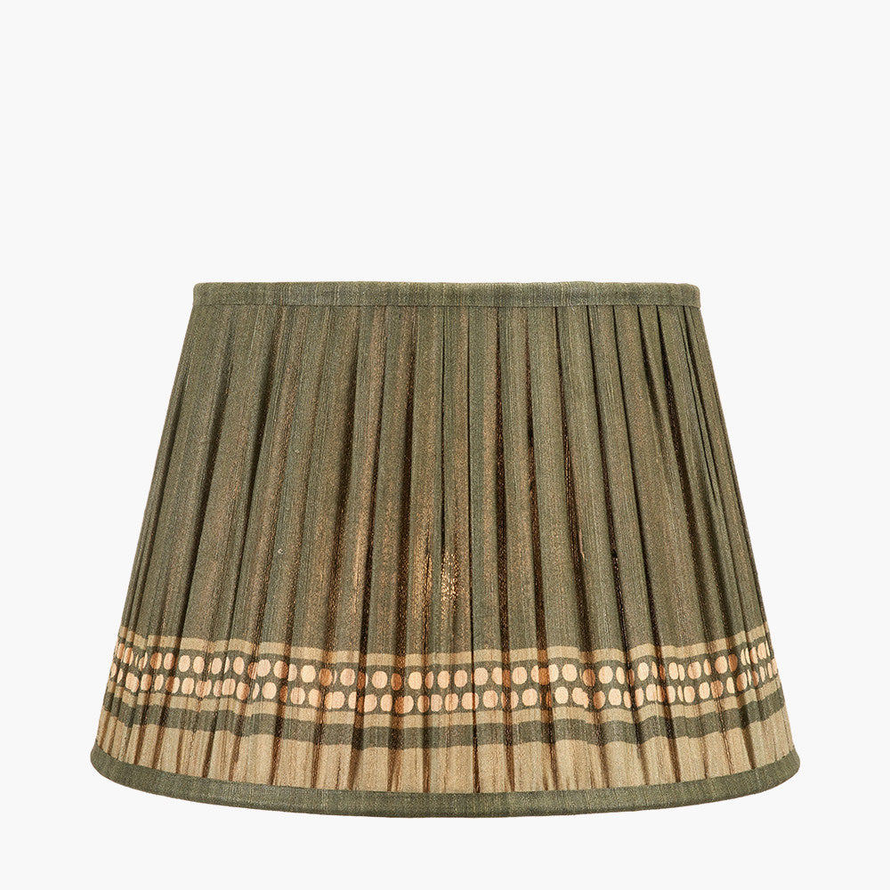 Samaira 35cm Olive Silk Border Print Mushroom Pleat Tapered Lampshade