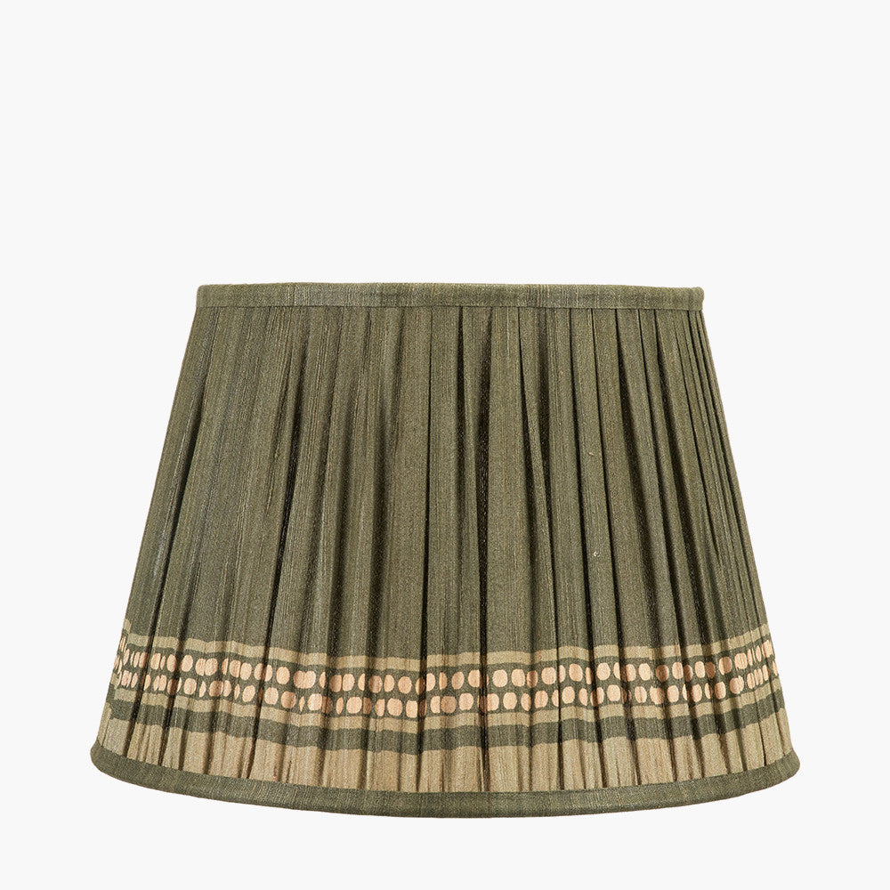 Samaira 35cm Olive Silk Border Print Mushroom Pleat Tapered Lampshade