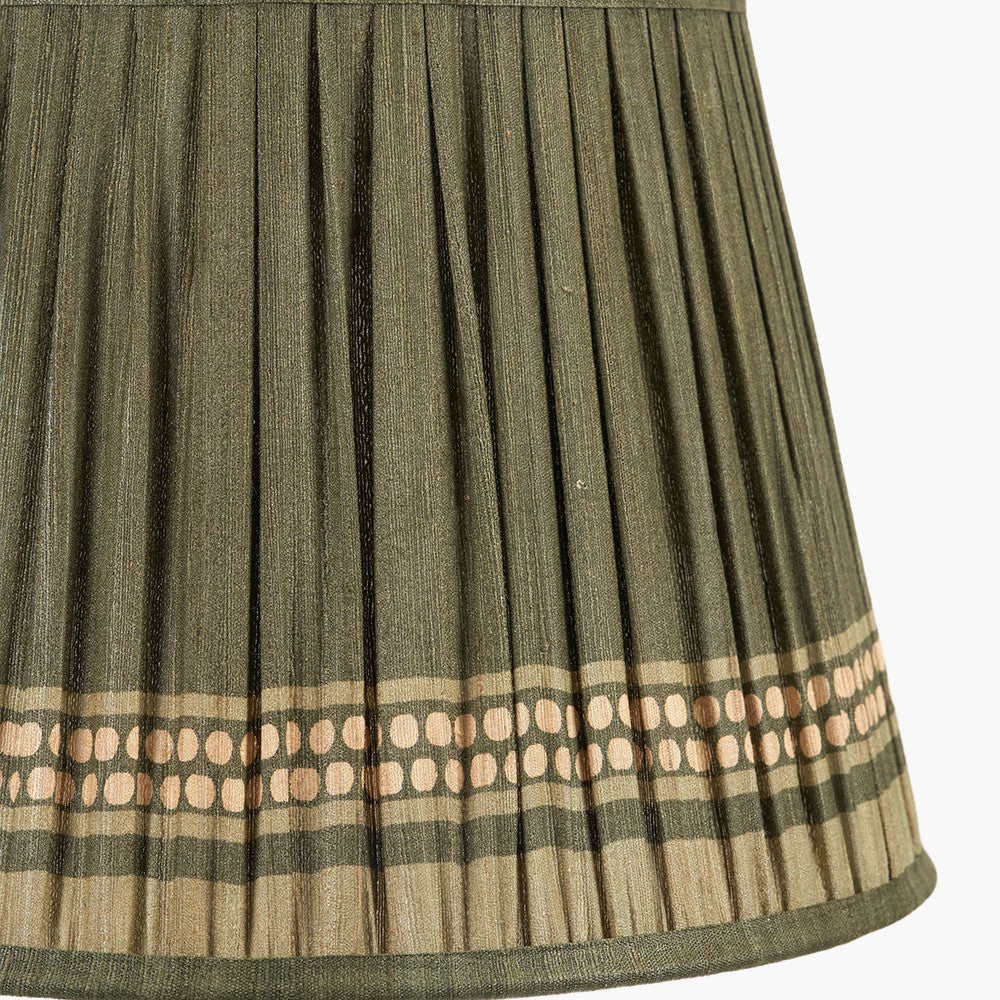 Samaira 35cm Olive Silk Border Print Mushroom Pleat Tapered Lampshade
