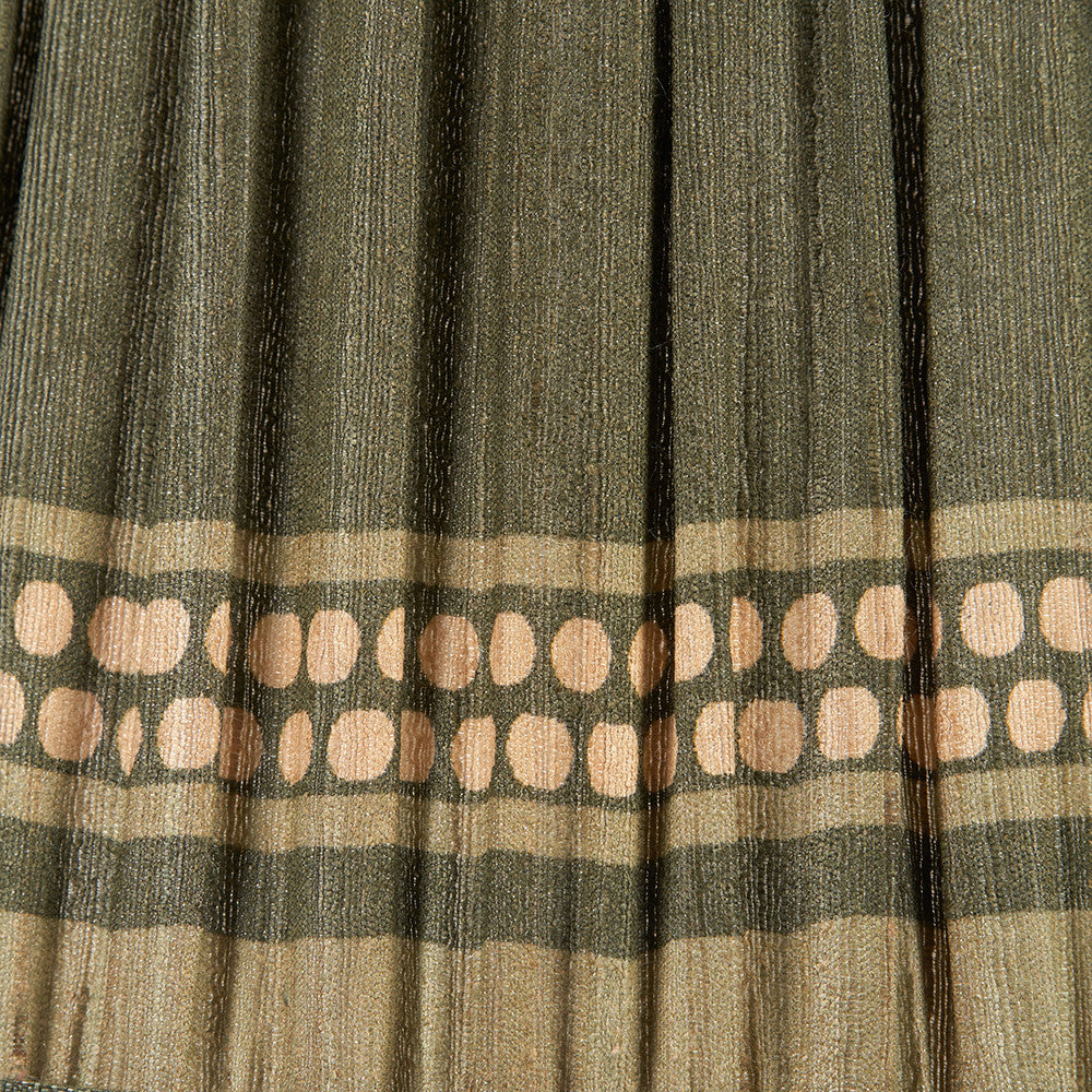 Samaira 35cm Olive Silk Border Print Mushroom Pleat Tapered Lampshade