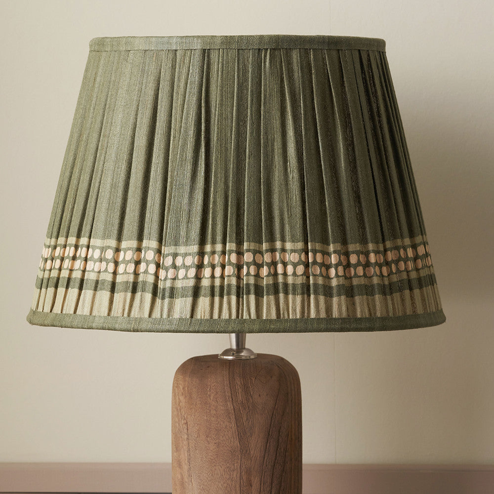 Samaira 35cm Olive Silk Border Print Mushroom Pleat Tapered Lampshade