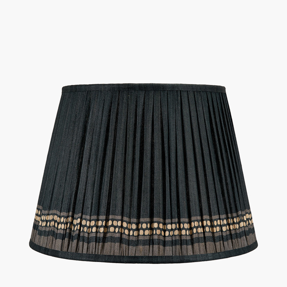 Samaira 40cm Black Silk Border Print Mushroom Pleat Tapered Lampshade