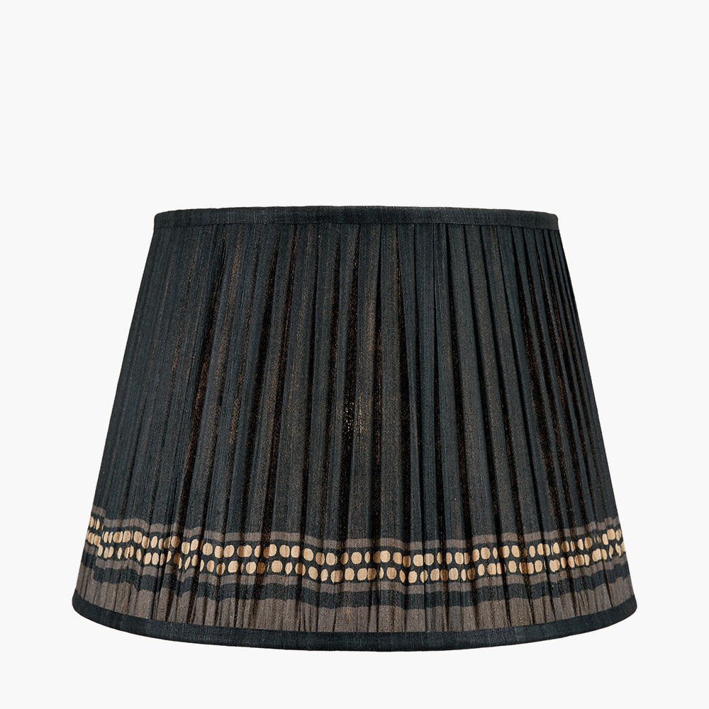 Samaira 40cm Black Silk Border Print Mushroom Pleat Tapered Lampshade