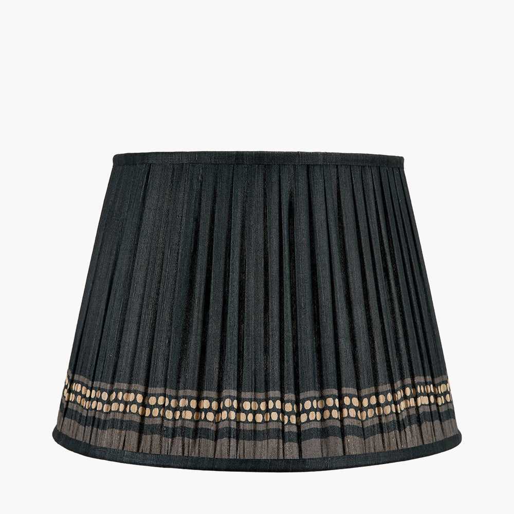Samaira 40cm Black Silk Border Print Mushroom Pleat Tapered Lampshade