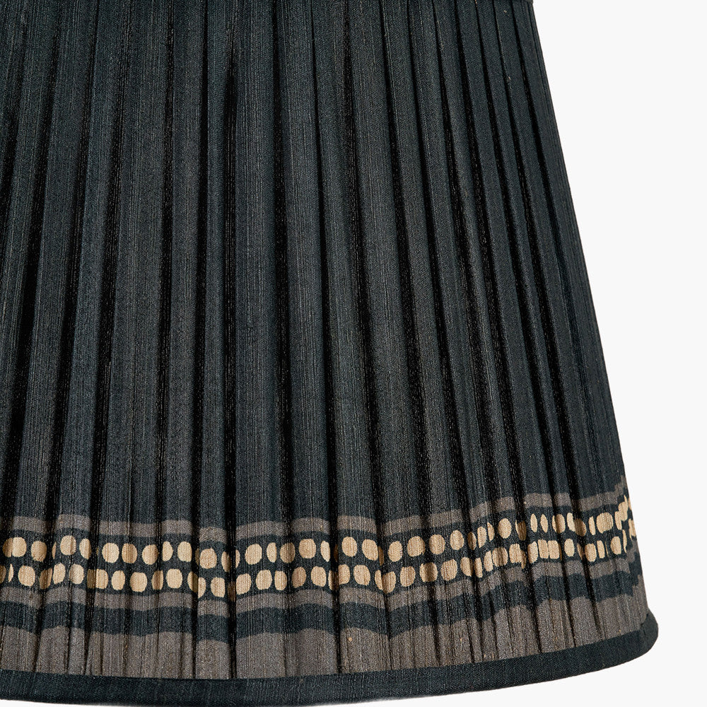 Samaira 40cm Black Silk Border Print Mushroom Pleat Tapered Lampshade