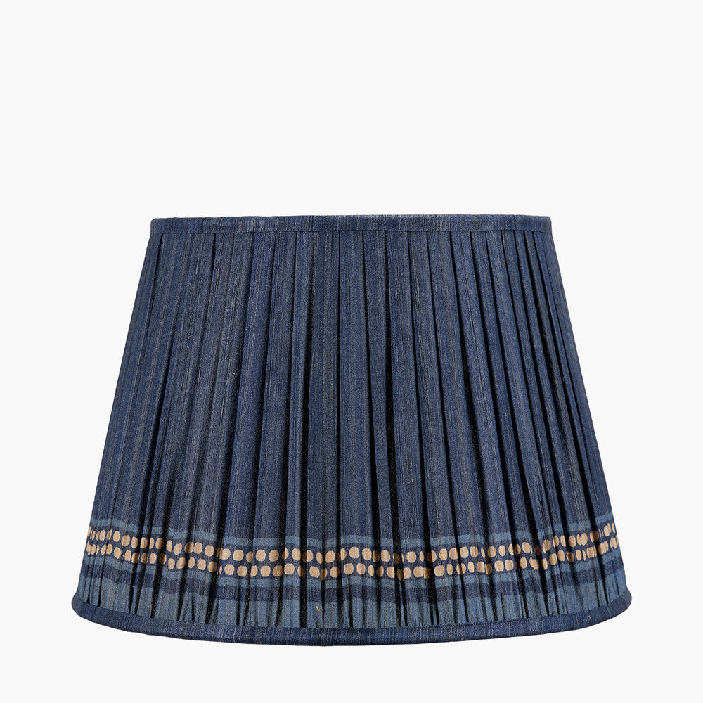 Samaira 40cm Denim Silk Border Print Mushroom Pleat Tapered Lampshade