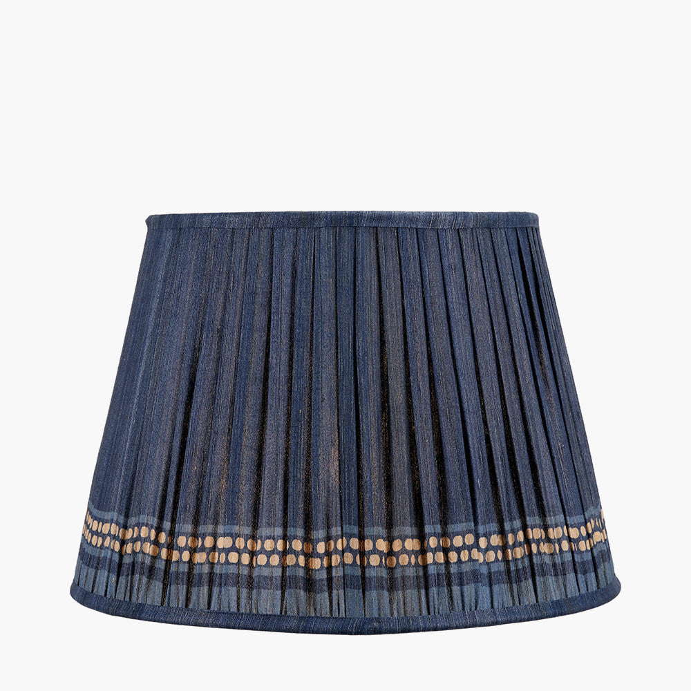 Samaira 40cm Denim Silk Border Print Mushroom Pleat Tapered Lampshade