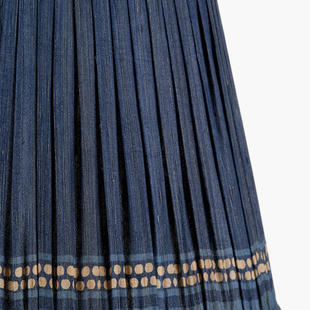 Samaira 40cm Denim Silk Border Print Mushroom Pleat Tapered Lampshade