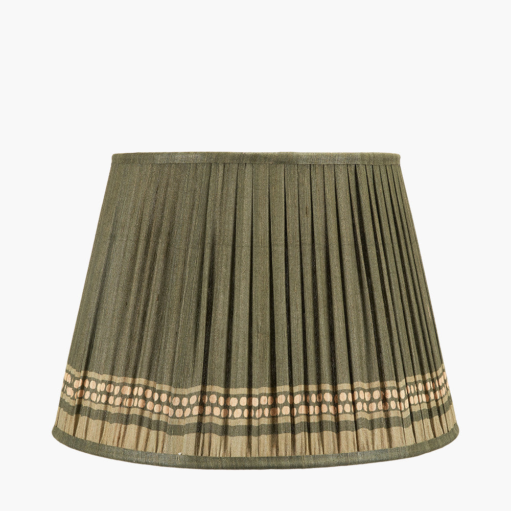 Samaira 40cm Olive Silk Border Print Mushroom Pleat Tapered Lampshade