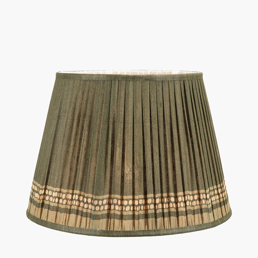 Samaira 40cm Olive Silk Border Print Mushroom Pleat Tapered Lampshade