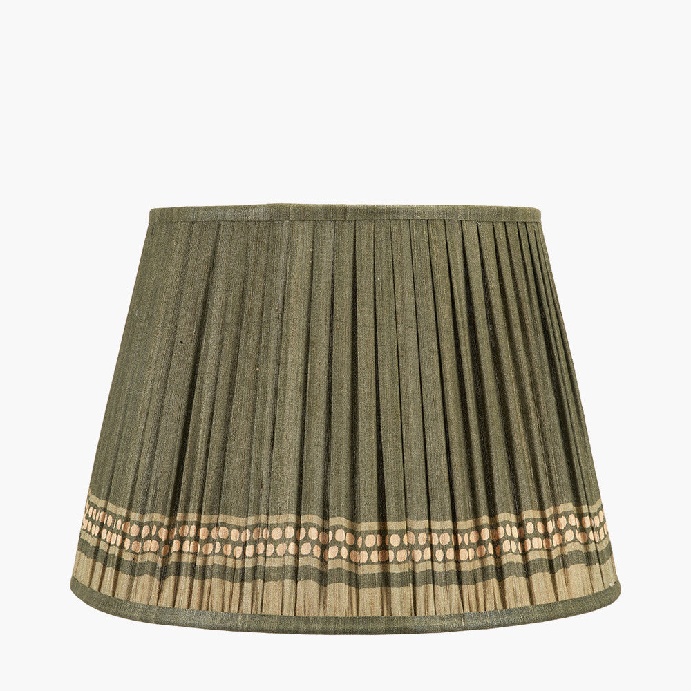Samaira 40cm Olive Silk Border Print Mushroom Pleat Tapered Lampshade