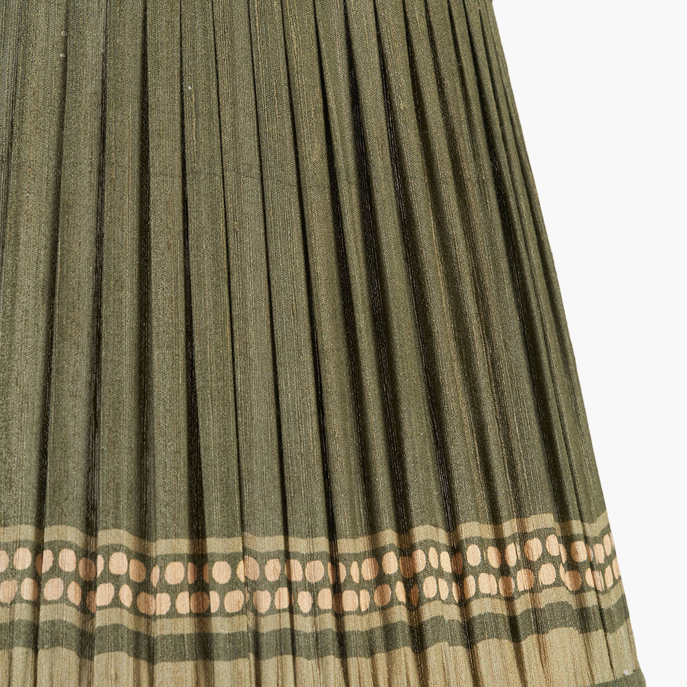Samaira 40cm Olive Silk Border Print Mushroom Pleat Tapered Lampshade