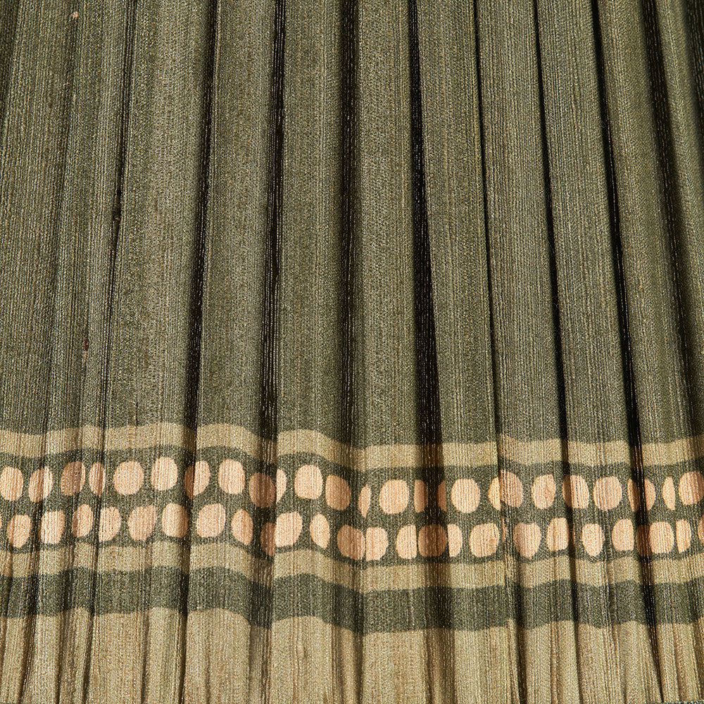 Samaira 40cm Olive Silk Border Print Mushroom Pleat Tapered Lampshade