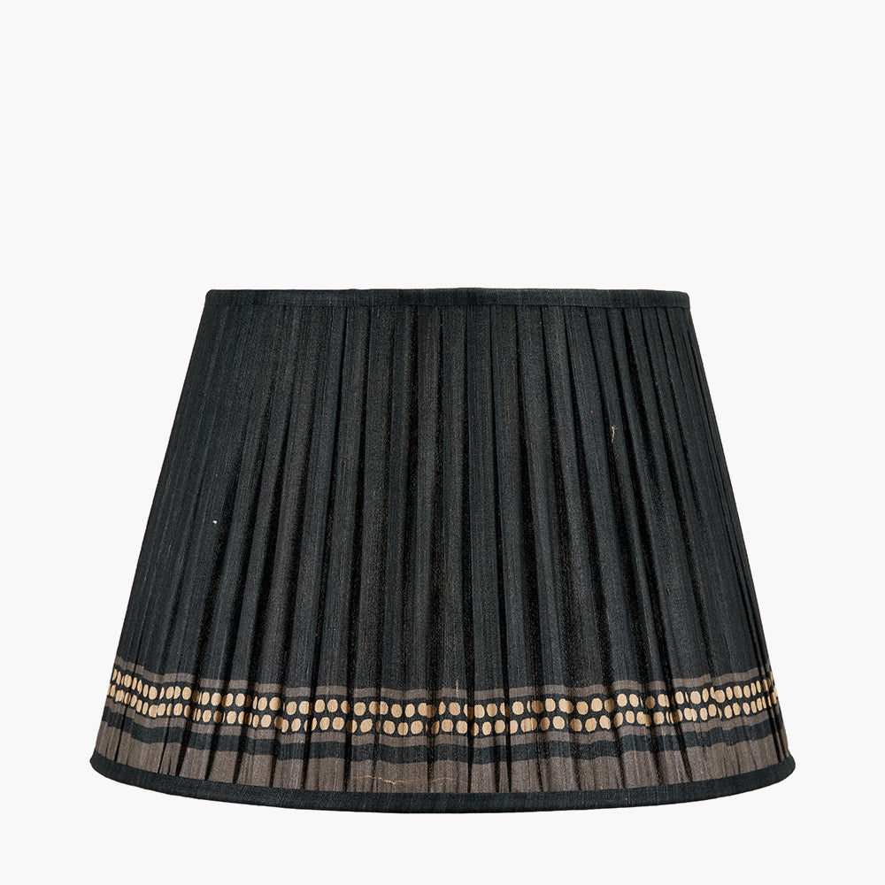 Samaira 45cm Black Silk Border Print Mushroom Pleat Tapered Lampshade