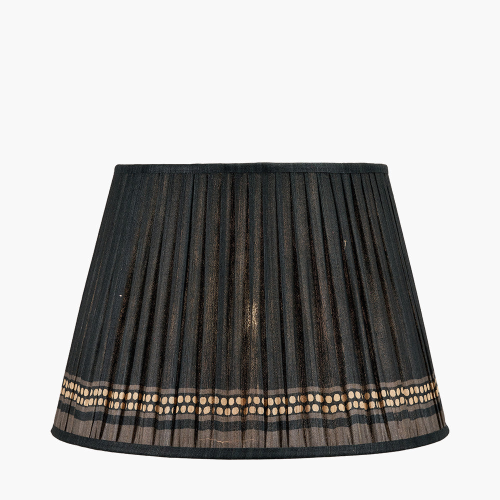 Samaira 45cm Black Silk Border Print Mushroom Pleat Tapered Lampshade