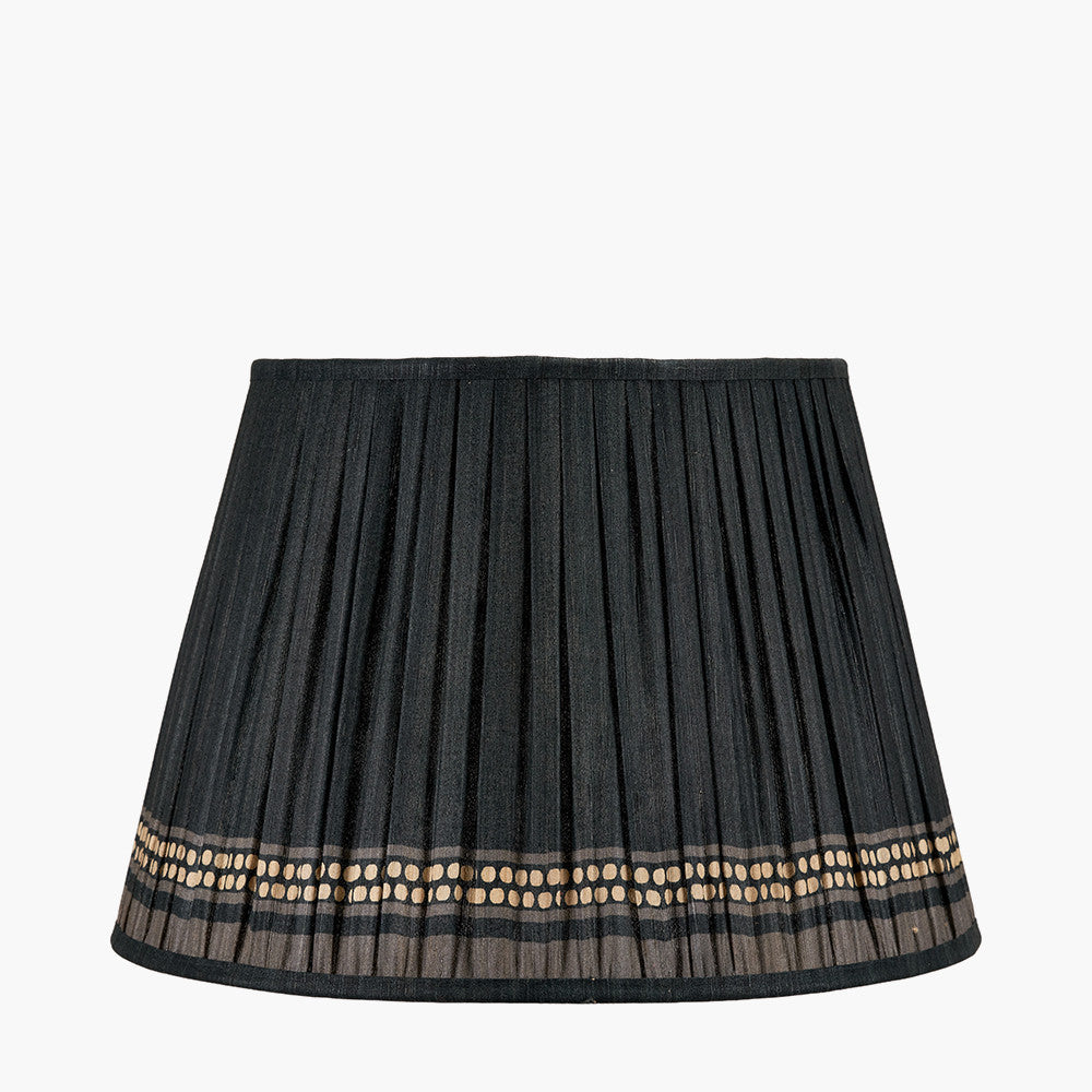Samaira 45cm Black Silk Border Print Mushroom Pleat Tapered Lampshade