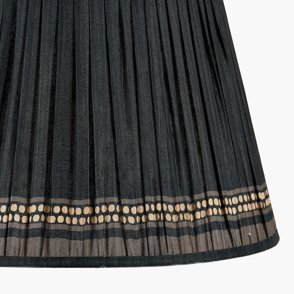 Samaira 45cm Black Silk Border Print Mushroom Pleat Tapered Lampshade