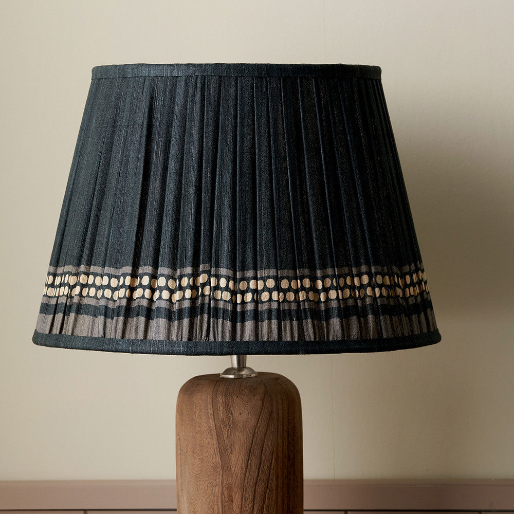 Samaira 45cm Black Silk Border Print Mushroom Pleat Tapered Lampshade
