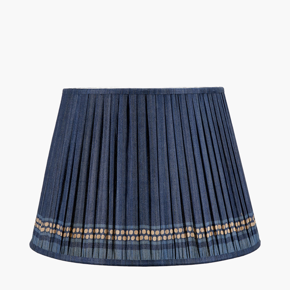 Samaira 45cm Denim Silk Border Print Mushroom Pleat Tapered Lampshade