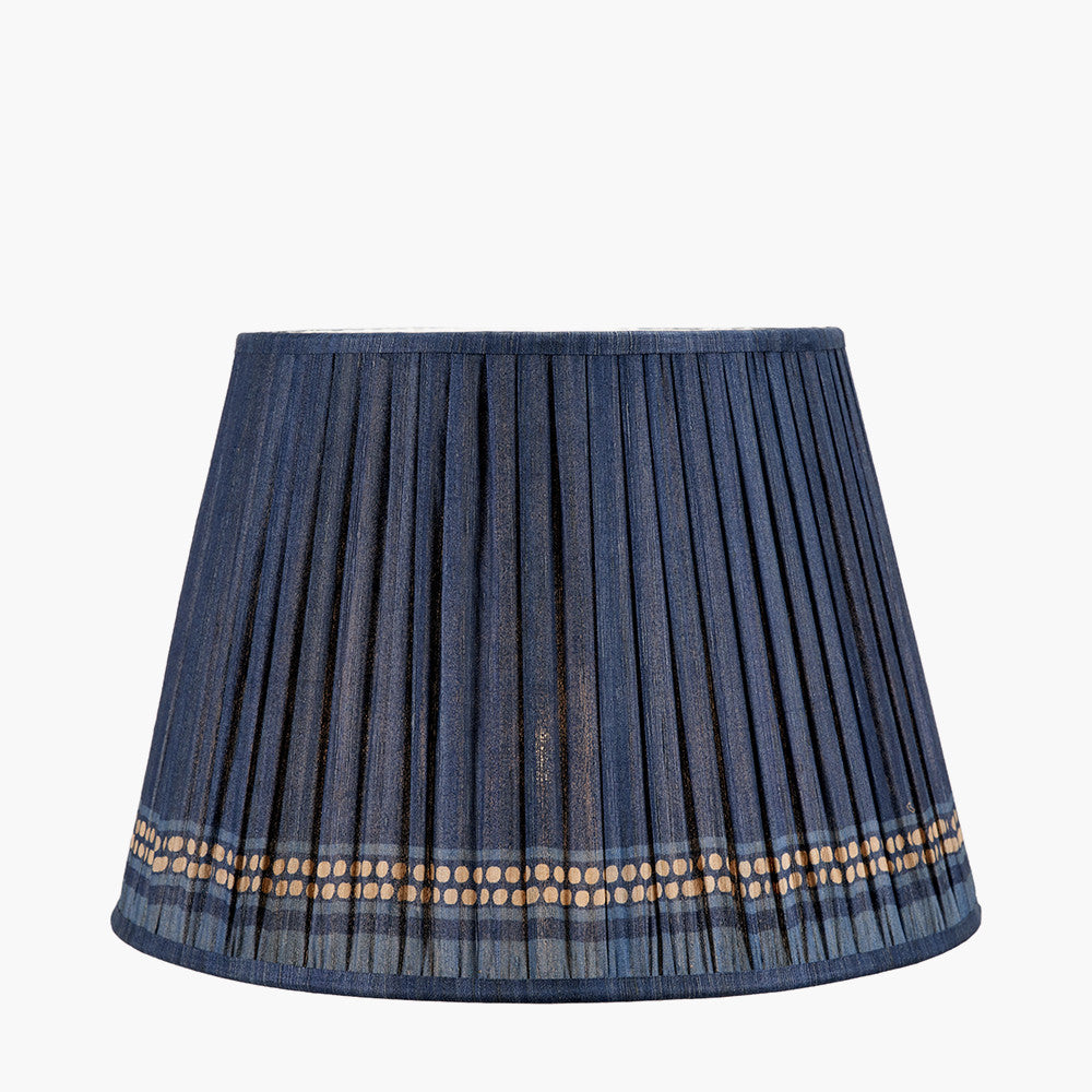 Samaira 45cm Denim Silk Border Print Mushroom Pleat Tapered Lampshade