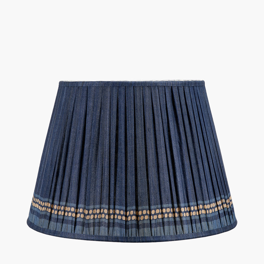 Samaira 45cm Denim Silk Border Print Mushroom Pleat Tapered Lampshade
