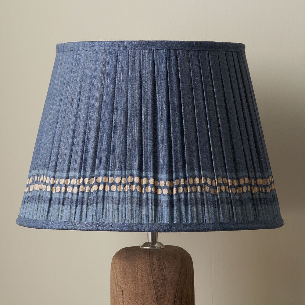 Samaira 45cm Denim Silk Border Print Mushroom Pleat Tapered Lampshade