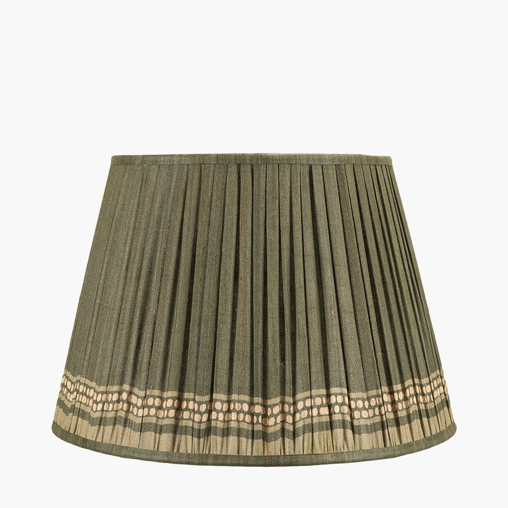 Samaira 45cm Olive Silk Border Print Mushroom Pleat Tapered Lampshade