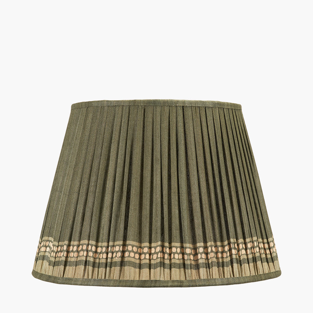 Samaira 45cm Olive Silk Border Print Mushroom Pleat Tapered Lampshade