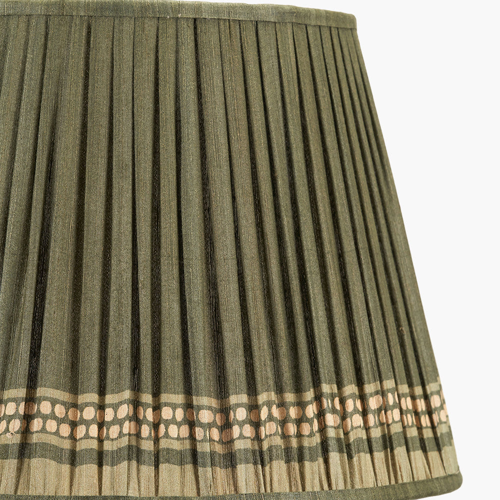 Samaira 45cm Olive Silk Border Print Mushroom Pleat Tapered Lampshade