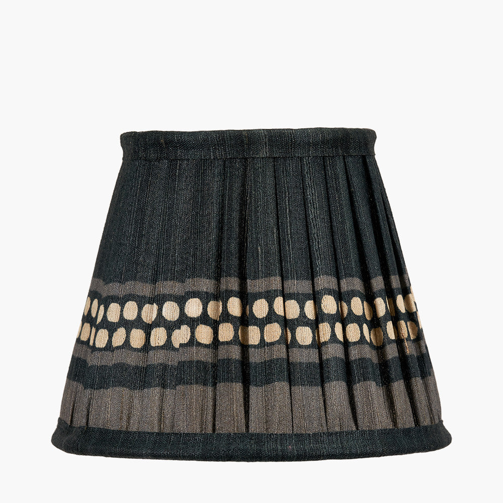 Samaira 16cm Black Silk Border Print Mushroom Pleat Tapered Lampshade