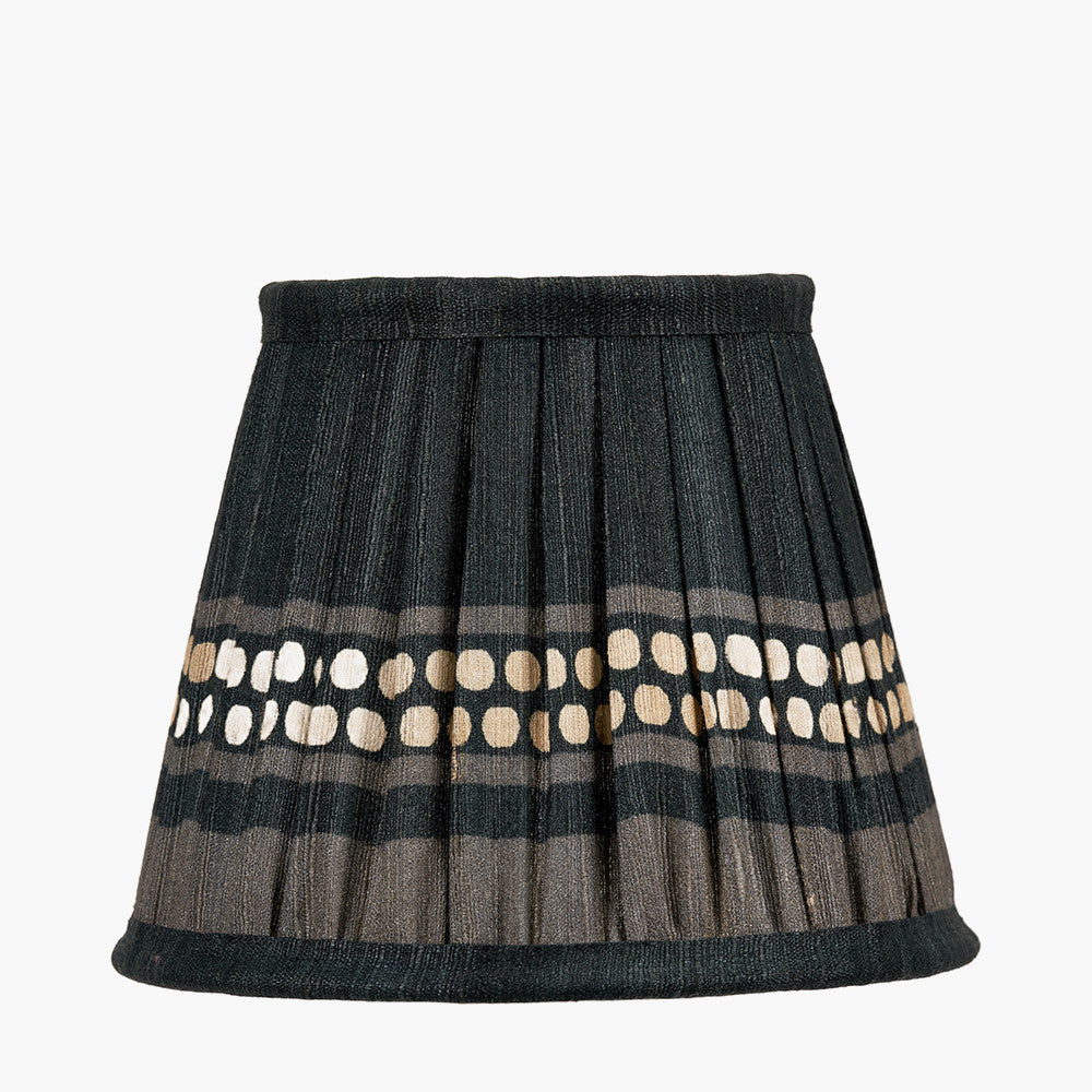 Samaira 16cm Black Silk Border Print Mushroom Pleat Tapered Lampshade