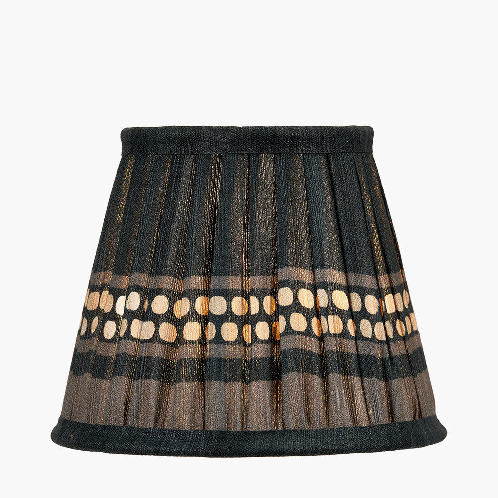 Samaira 16cm Black Silk Border Print Mushroom Pleat Tapered Lampshade