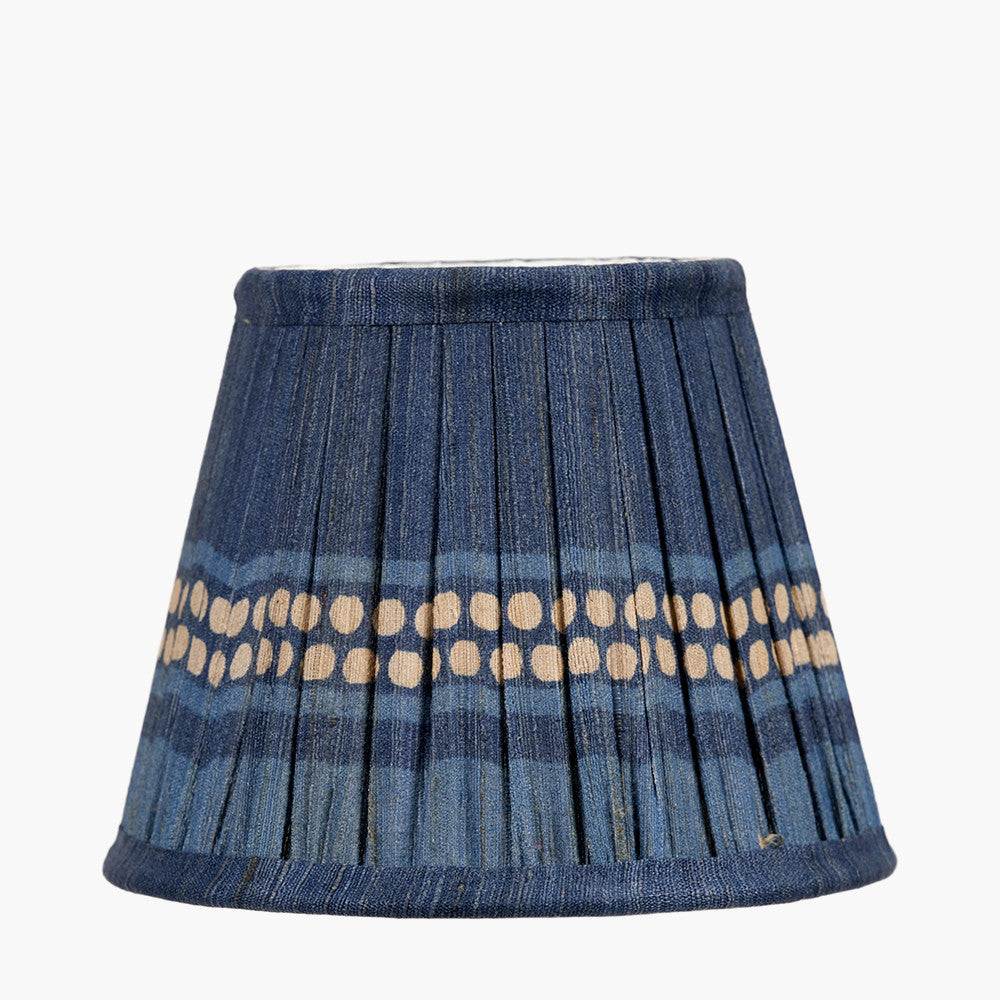 Samaira 16cm Denim Silk Border Print Mushroom Pleat Tapered Lampshade