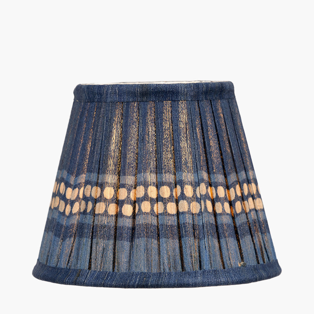 Samaira 16cm Denim Silk Border Print Mushroom Pleat Tapered Lampshade