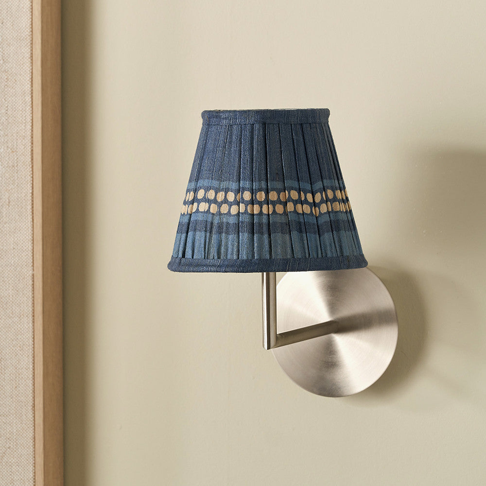 Samaira 16cm Denim Silk Border Print Mushroom Pleat Tapered Lampshade