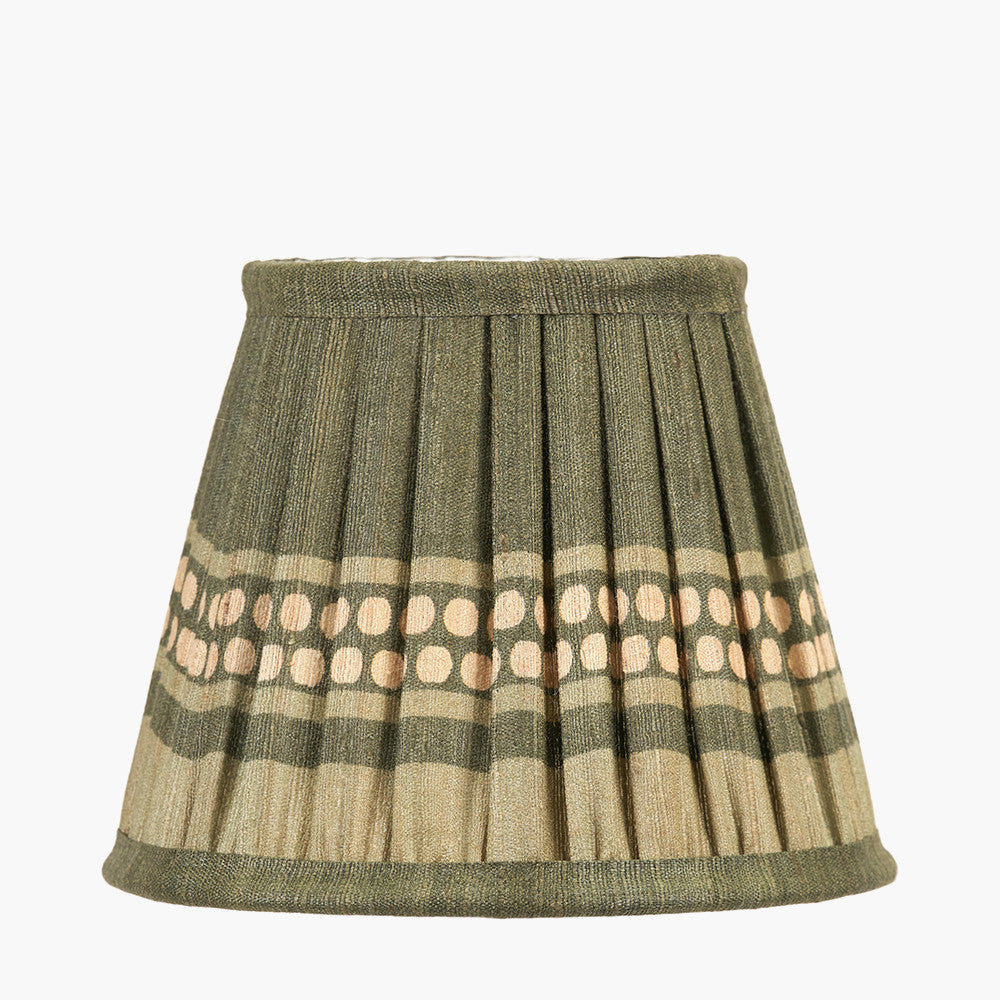 Samaira 16cm Olive Silk Border Print Mushroom Pleat Tapered Lampshade