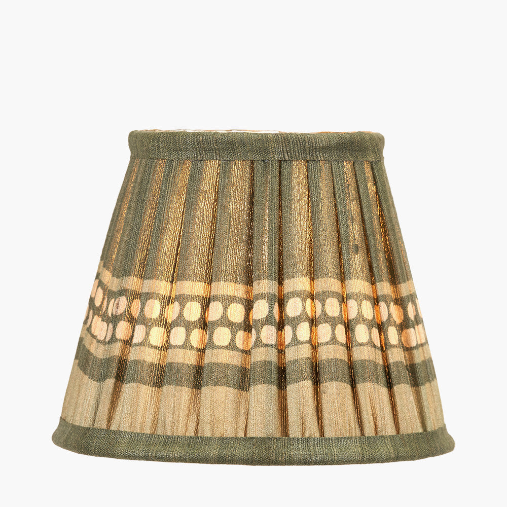 Samaira 16cm Olive Silk Border Print Mushroom Pleat Tapered Lampshade