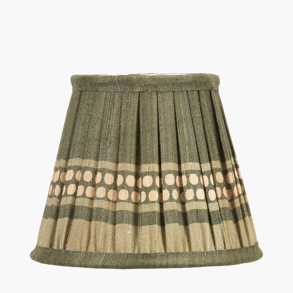 Samaira 16cm Olive Silk Border Print Mushroom Pleat Tapered Lampshade