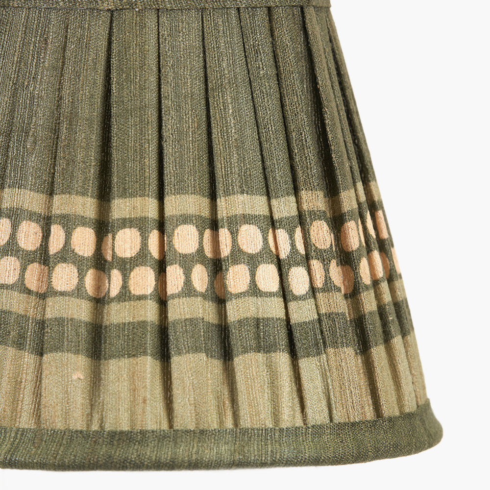 Samaira 16cm Olive Silk Border Print Mushroom Pleat Tapered Lampshade