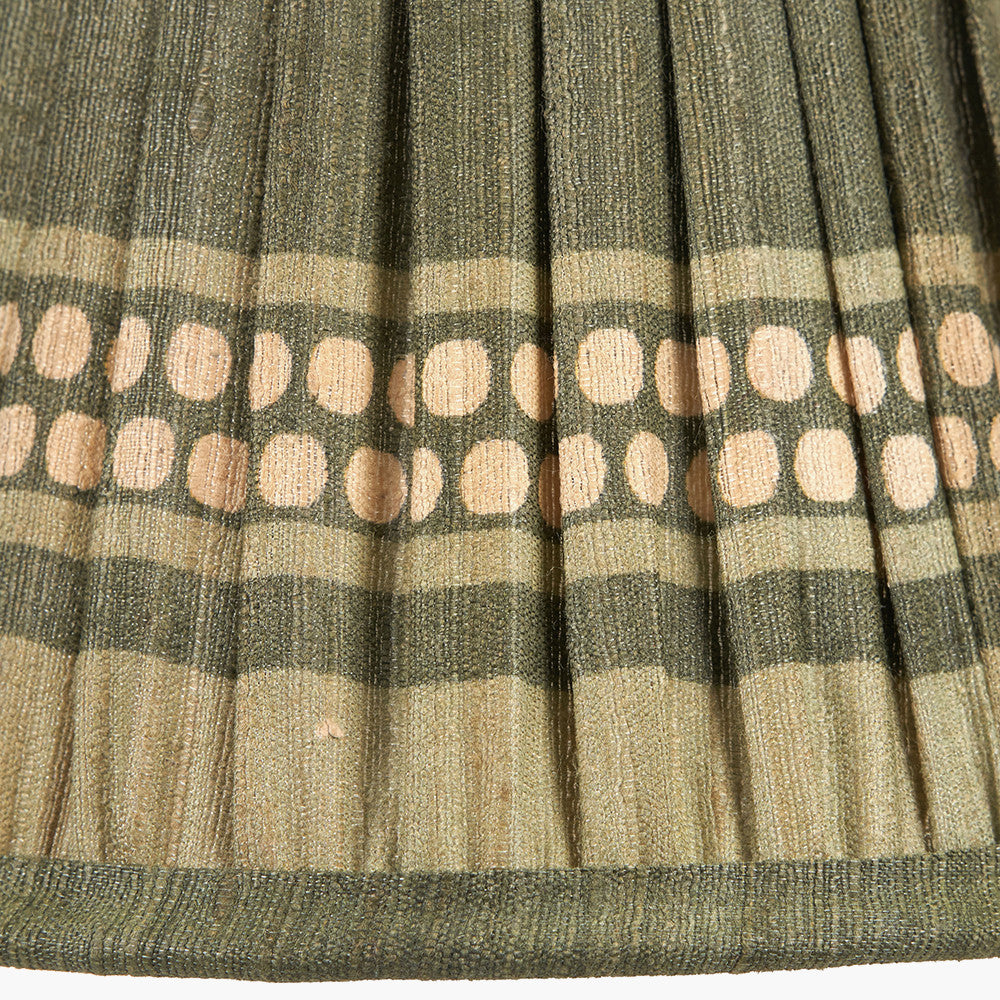 Samaira 16cm Olive Silk Border Print Mushroom Pleat Tapered Lampshade