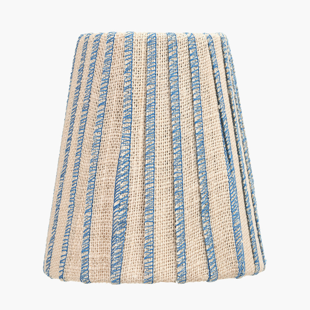 Isla 14cm Jute Striped Natural & Blue Tall Tapered Candle Clip Lampshade